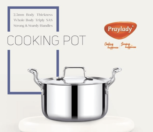 Praylady Nexon Series Triply Stock Pot with Lid | Sze - 18 cm | Triply Stainless Steel | Stock Pot with Lid | Stainless Steel Lid | Suitable for All Induction & Gas Compatible | Silver - Image 2